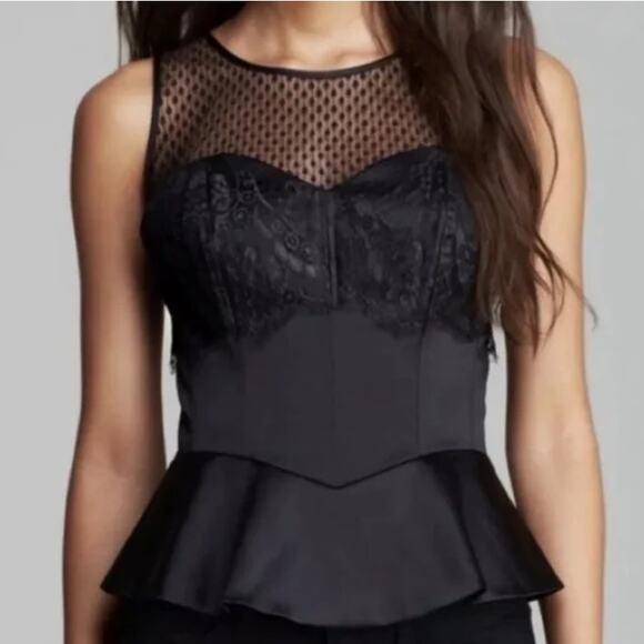 Guess Black Iconic Peplum Bustier Top Size Small Lace Sleeveless - Picture 1 of 7